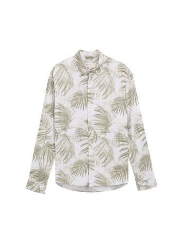 Relaxed Fit Hemd mit Leinenanteil XXL Relaxed Fit - White Green Watery Palm Print
