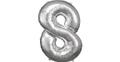 Super Shape Folienballon Silber, Zahlenballon 8, 53 x 83 cm silber
