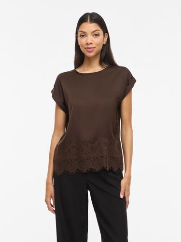 VIELLETTE S/S FULL SATIN LACE TOP - NOOS 34 Normal geschnitten - Coffee Bean
