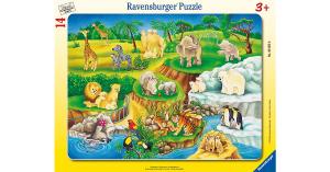 Rahmen-Puzzle mit Konturen, 14 Teile, 32,5x24,5 cm, Zoobesuch