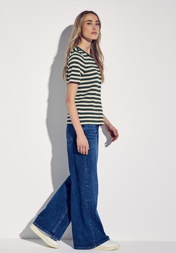Strick-Look Streifenshirt Grün 40