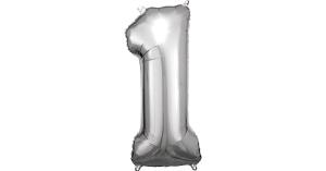 Super Shape Folienballon Silber, Zahlenballon 1, 33 x 86 cm silber