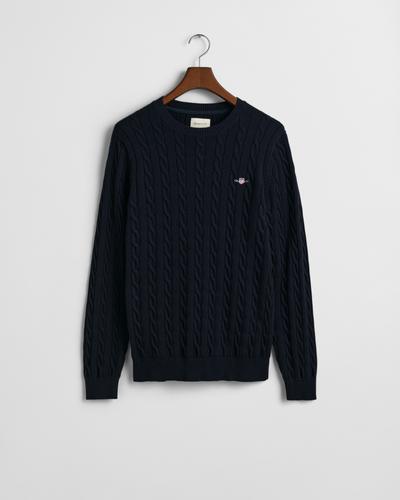 Zopfstrick Rundhalspullover aus Baumwolle M - Evening Blue