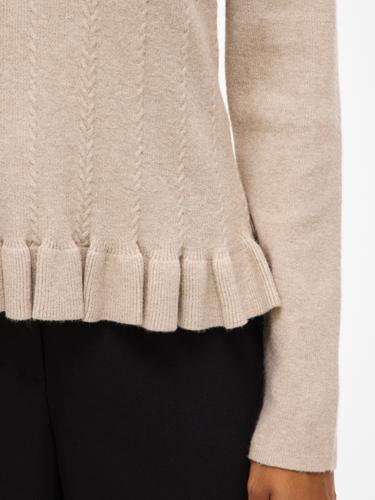 VINORTHY O-NECK L/S FRILL KNIT TOP/R L Normal geschnitten - Natural Melange