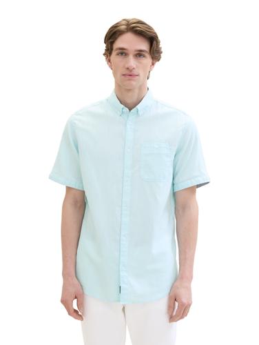 Chambray Kurzarmhemd XXXL Regular Fit - Turquoise White Structure