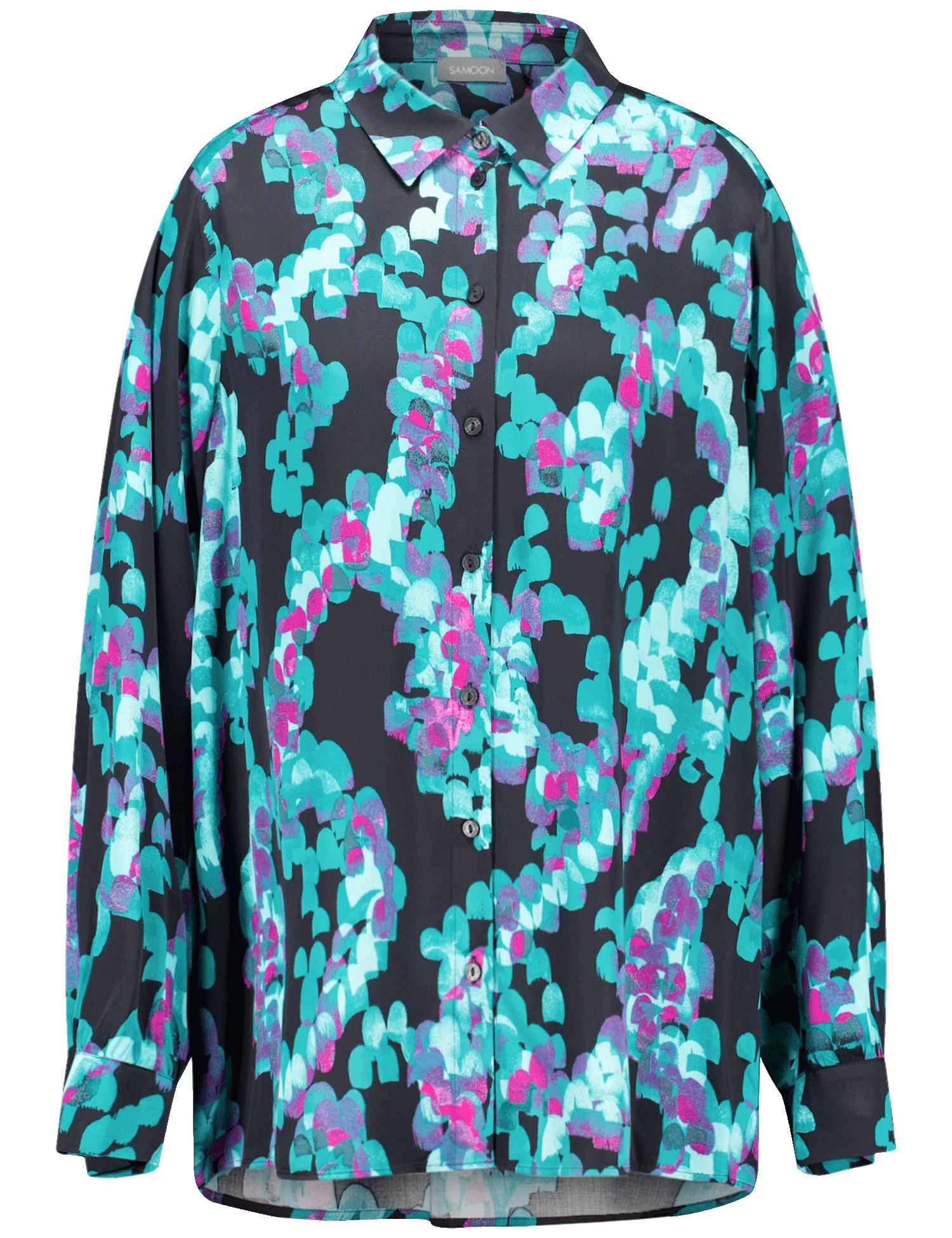Lange Hemdbluse mit Allover-Print 54 Figurumspielend - Black Gemustert