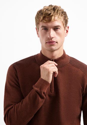Pullover Half Zip Plated Structure Knit XXL Regular Fit - Terra