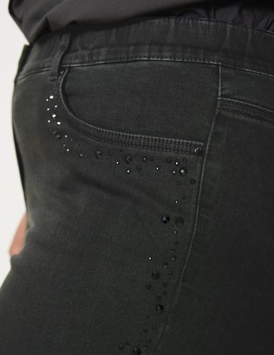 5-Pocket Jeans mit Ziersteinen Betty 54 Körpernahe Passform - Raw Black Denim