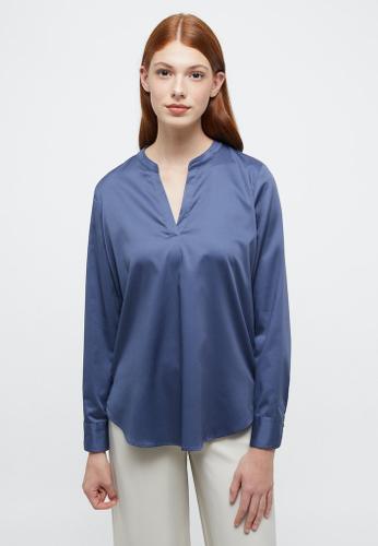 Satin Shirt Bluse Satingewebe Langarm Blau 40/Langarm