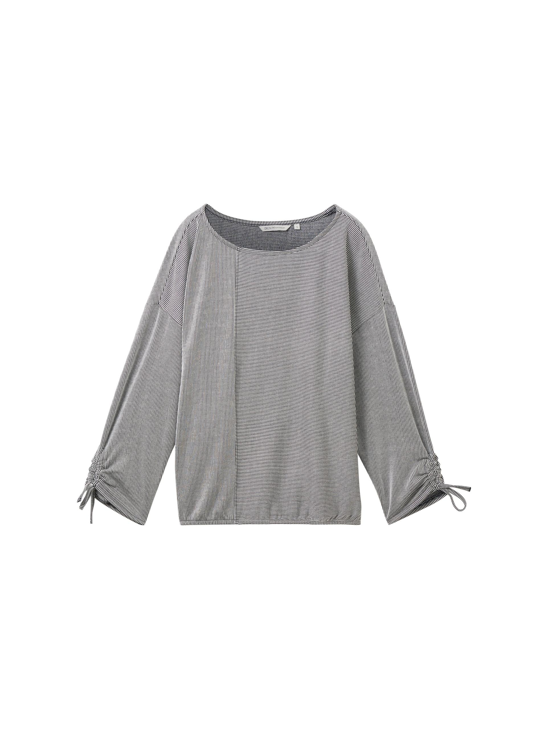 Loose Fit Langarmshirt mit Raffärmeln M Loose Fit - Small Navy White Stripe