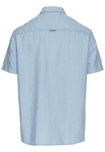 Kurzarmhemd aus einem Baumwoll-Leinenmix Blau 3XL