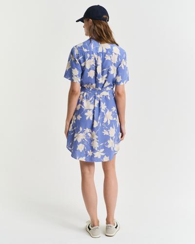 Hemdblusenkleid aus Leinen mit Blumen-Print 36 - Perfect Blue
