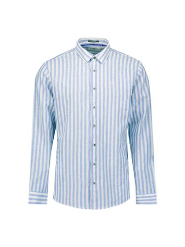 Shirt Vertical Big Stripe With Linen XL Regular Fit - Blue