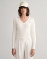 Zopfstrick V-Neck Pullover aus Stretch-Baumwolle S - Eggshell