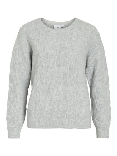 VILASSIA O-NECK L/S CABEL KNIT TOP -NOOS XL Normal geschnitten - Light Grey Melange