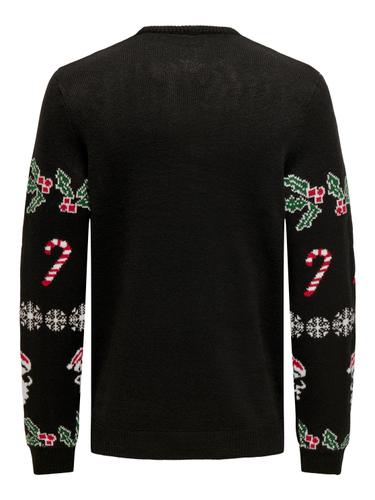 ONSXMAS REG 5 ALLOVER CREW KNIT S Normal geschnitten - Black