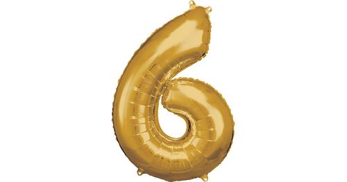 Super Shape Folienballon Gold, Zahlenballon 6, 55 x 88 cm gold