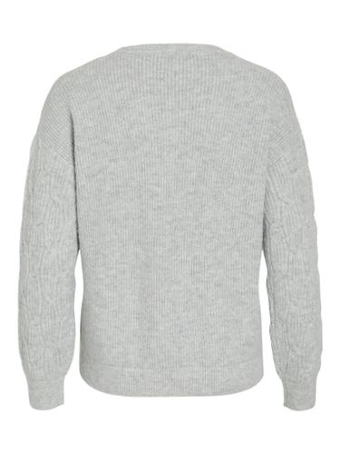VILASSIA O-NECK L/S CABEL KNIT TOP -NOOS XL Normal geschnitten - Light Grey Melange
