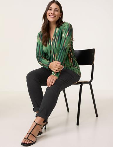 Langarmshirt mit Kelchkragen 46 Figurumspielend - Treetop Green Gemustert