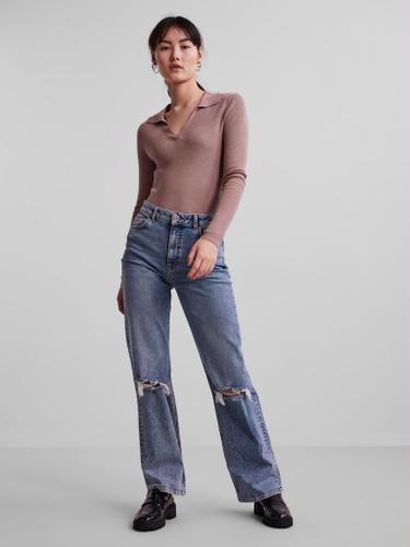 PCHARTLEY LS V-NECK POLO KNIT BC Grau L