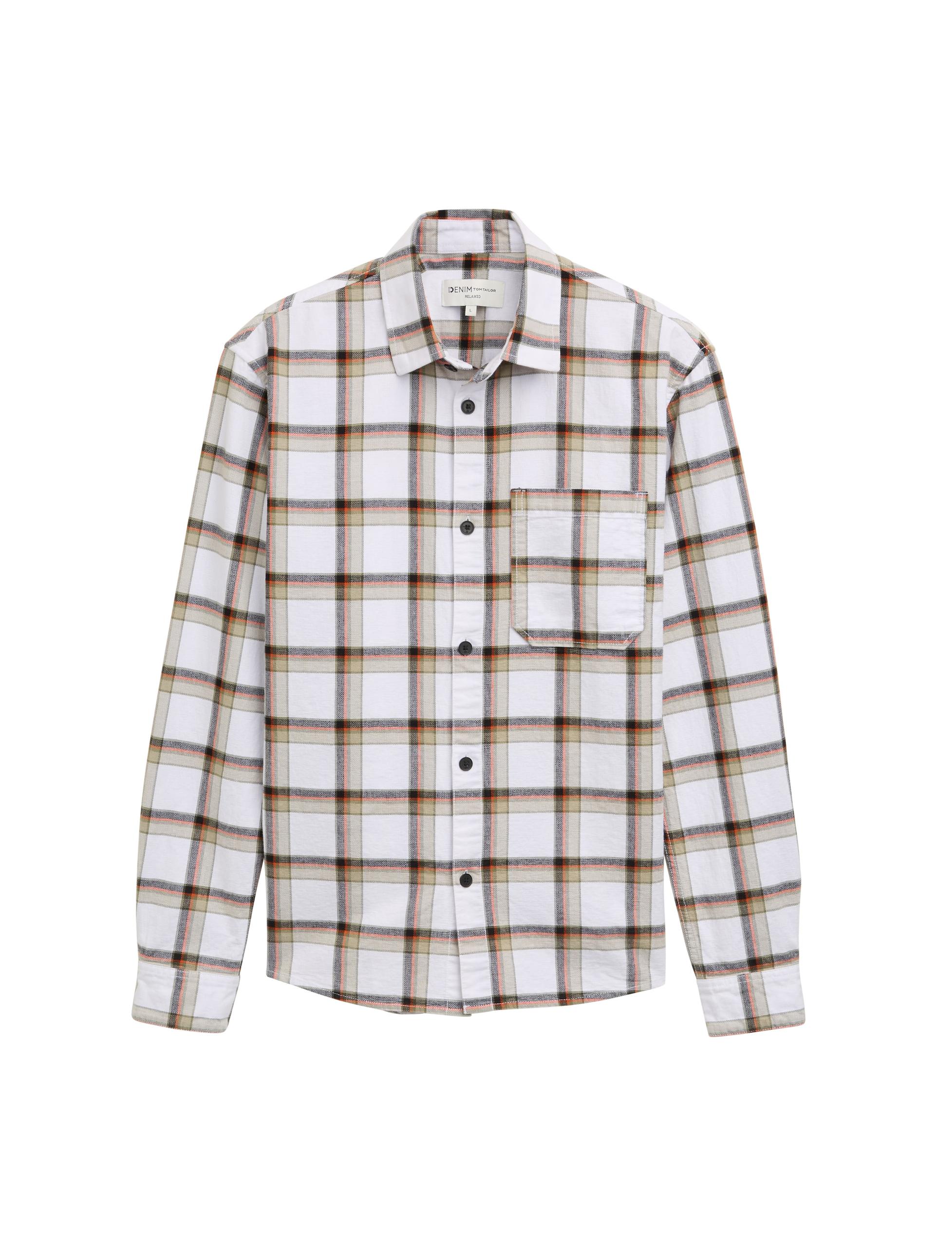 Relaxed Fit Hemd mit Karomuster XXL Relaxed Fit - Tree Moss White Orange Check