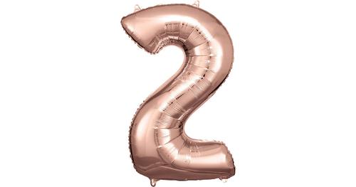 Super Shape Folienballon Rosé Gold, Zahlenballon 2 , 50 x 88 cm rosegold