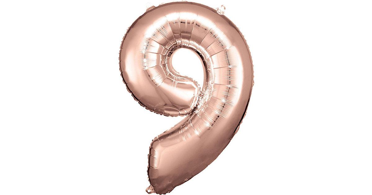 Super Shape Folienballon Rosé Gold, Zahlenballon 9, 63 x 86 cm rosegold