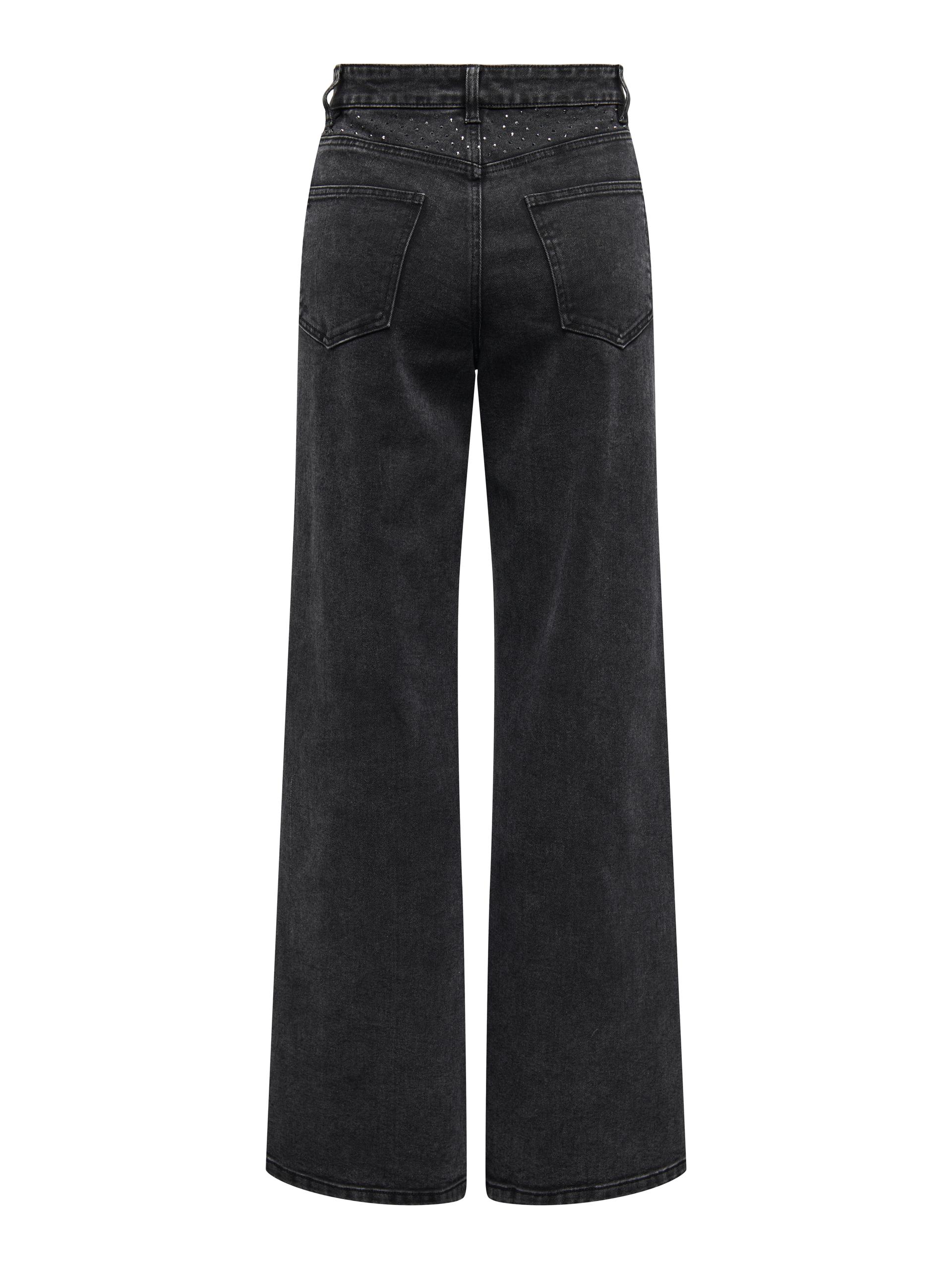 ONLHOPE RHINESTONE HW WIDE DNM BJ 27/32 Weiter Beinschnitt - Washed Black