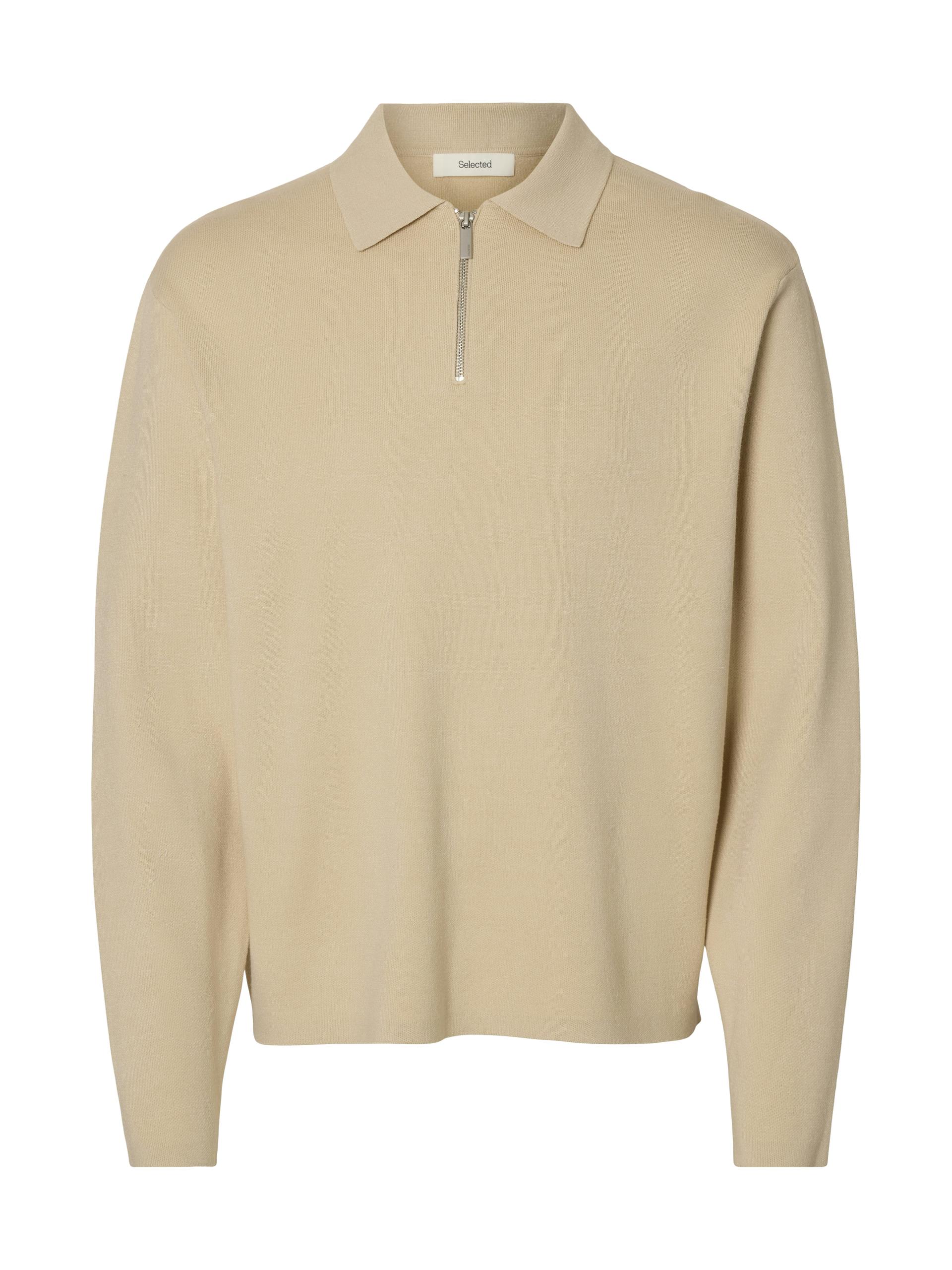 SLHTELLER FN RELAXED HALF ZIP POLO NOOS L Locker geschnitten - Oatmeal