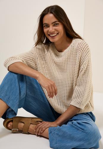 Pullover im Häkel-Optik L - Pearl Beige Melange