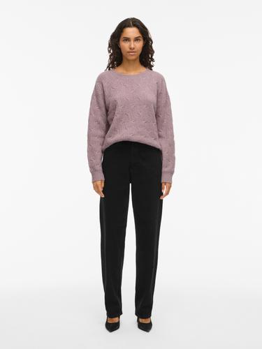 VILASSIA O-NECK L/S CABEL KNIT TOP -NOOS L Normal geschnitten - Toadstool