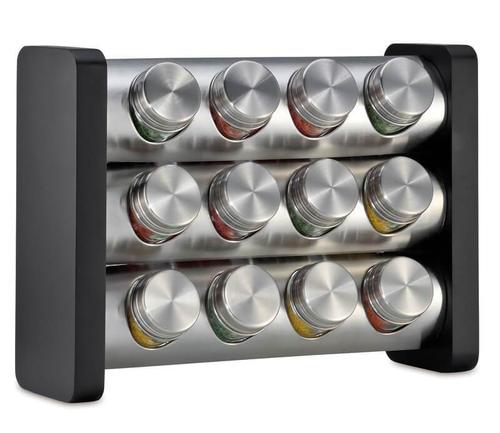 Gewürzständer mit 12 Gläsern schwarz rechteckig