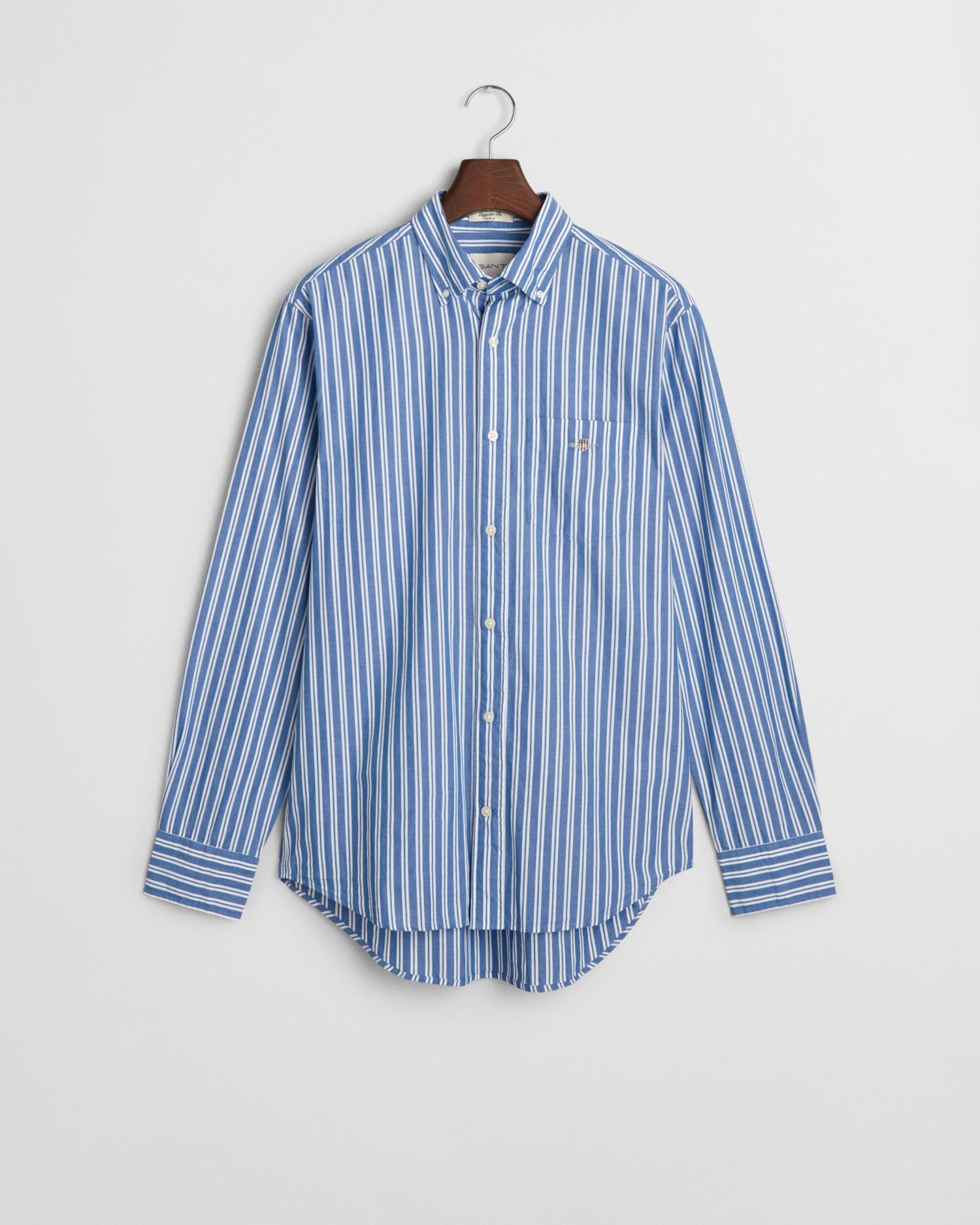 Regular Fit Classic Popeline Hemd mit Streifen L - Rich Blue