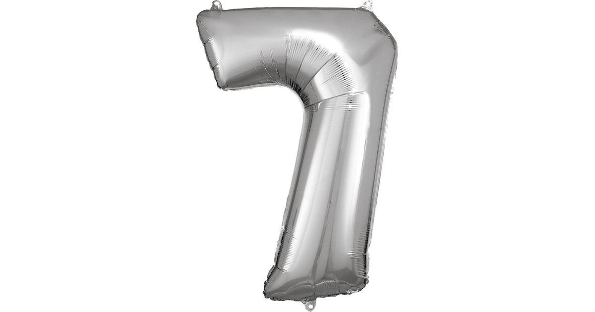 Super Shape Folienballon Silber, Zahlenballon 7, 58 x 88 cm silber