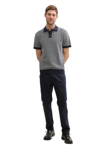 Strick-Poloshirt aus Baumwolle XL Regular Fit - Navy White Fancy Stripe