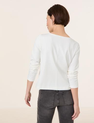 Langarmshirt mit platziertem Print 46 Figurumspielend - Offwhite Gemustert