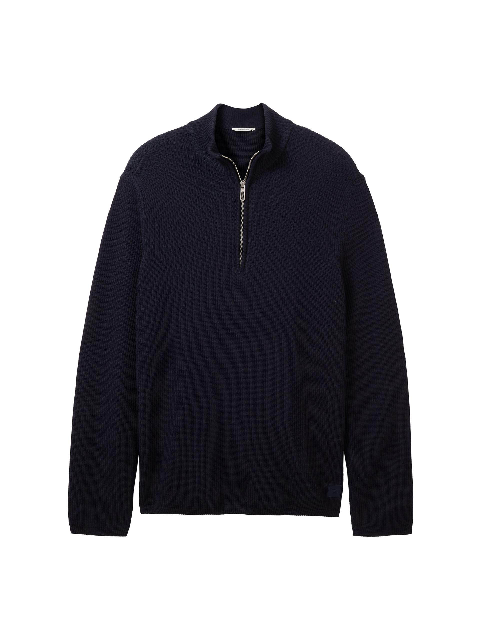 Strickpullover mit Troyer Kragen XL Regular Fit - Knitted Navy Melange