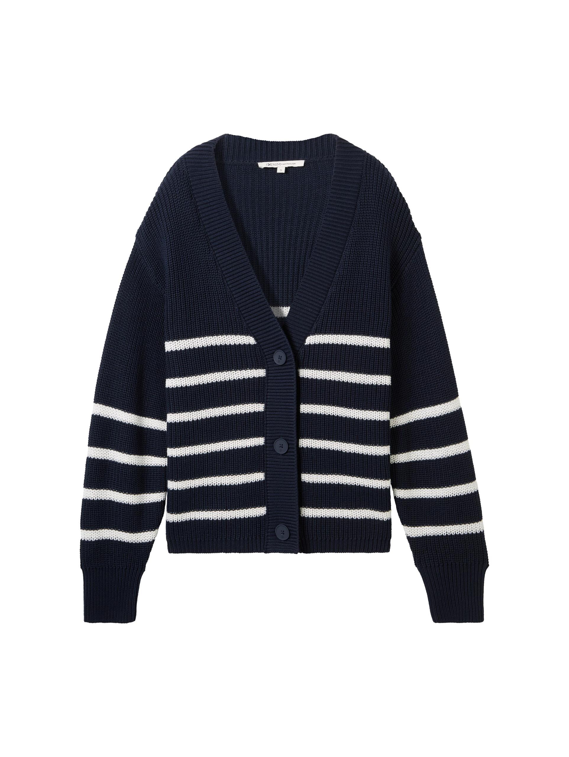 Cardigan mit V-Ausschnitt XL Regular Fit - Placed Navy White Stripe