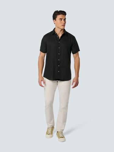 Shirt Short Sleeve Linen Solid Schwarz XXL