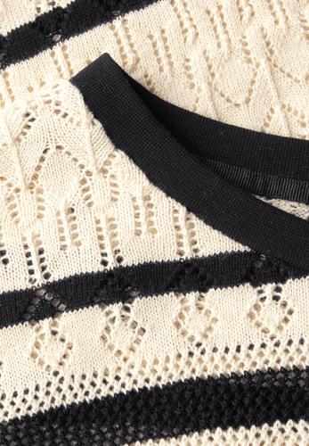 Ajour Shirt mit Streifen Beige 42