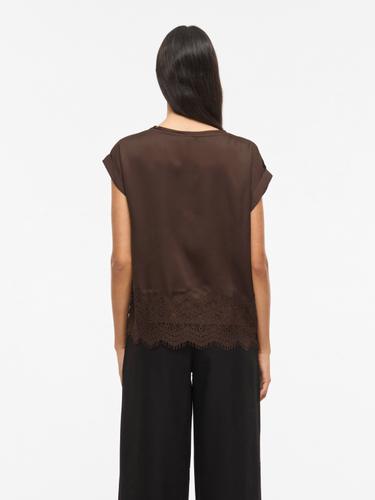 VIELLETTE S/S FULL SATIN LACE TOP - NOOS 34 Normal geschnitten - Coffee Bean