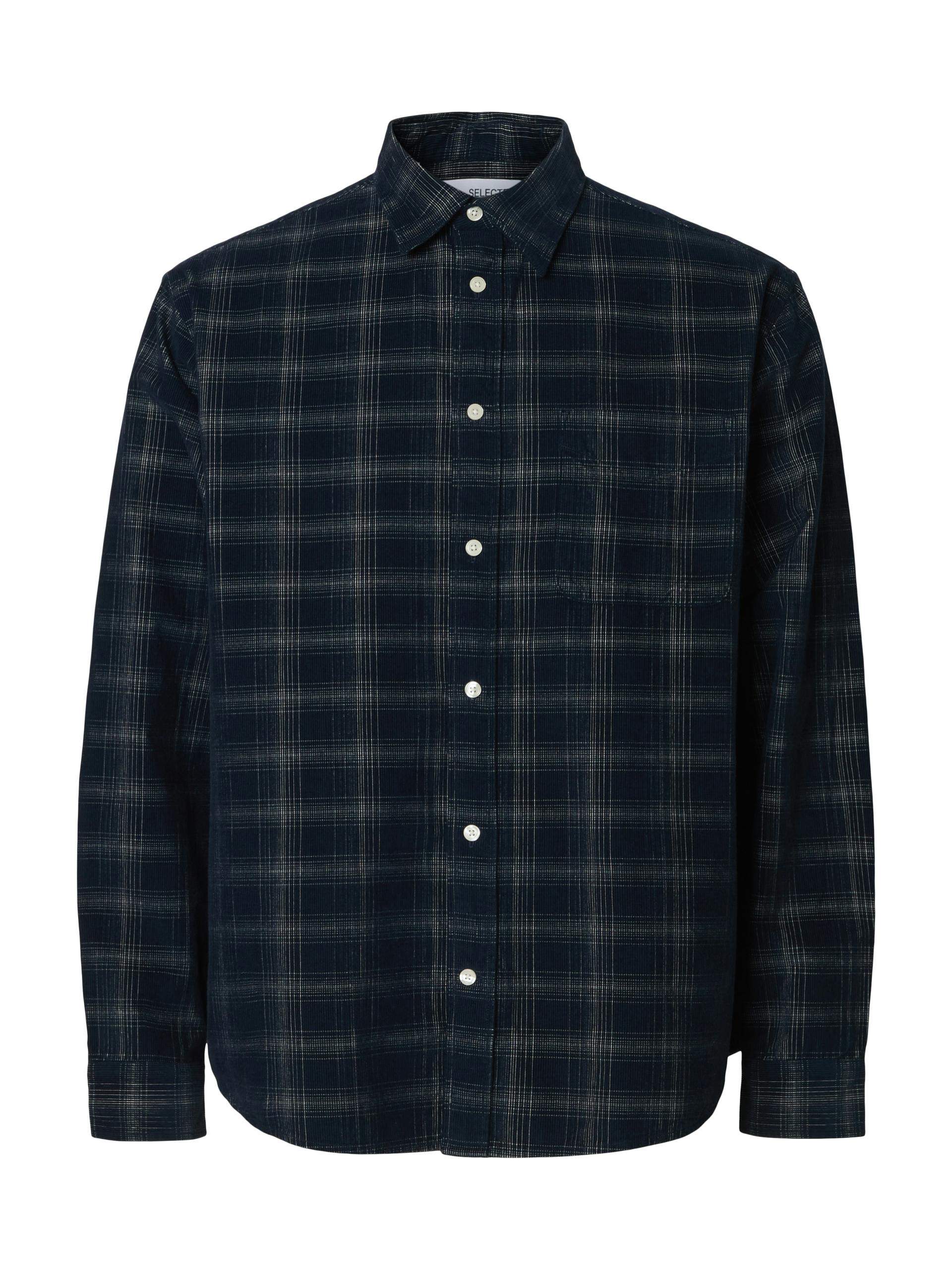 SLMREGCLAUS CORD YD CHECK LS SHIRT S Normal geschnitten - Navy Blazer