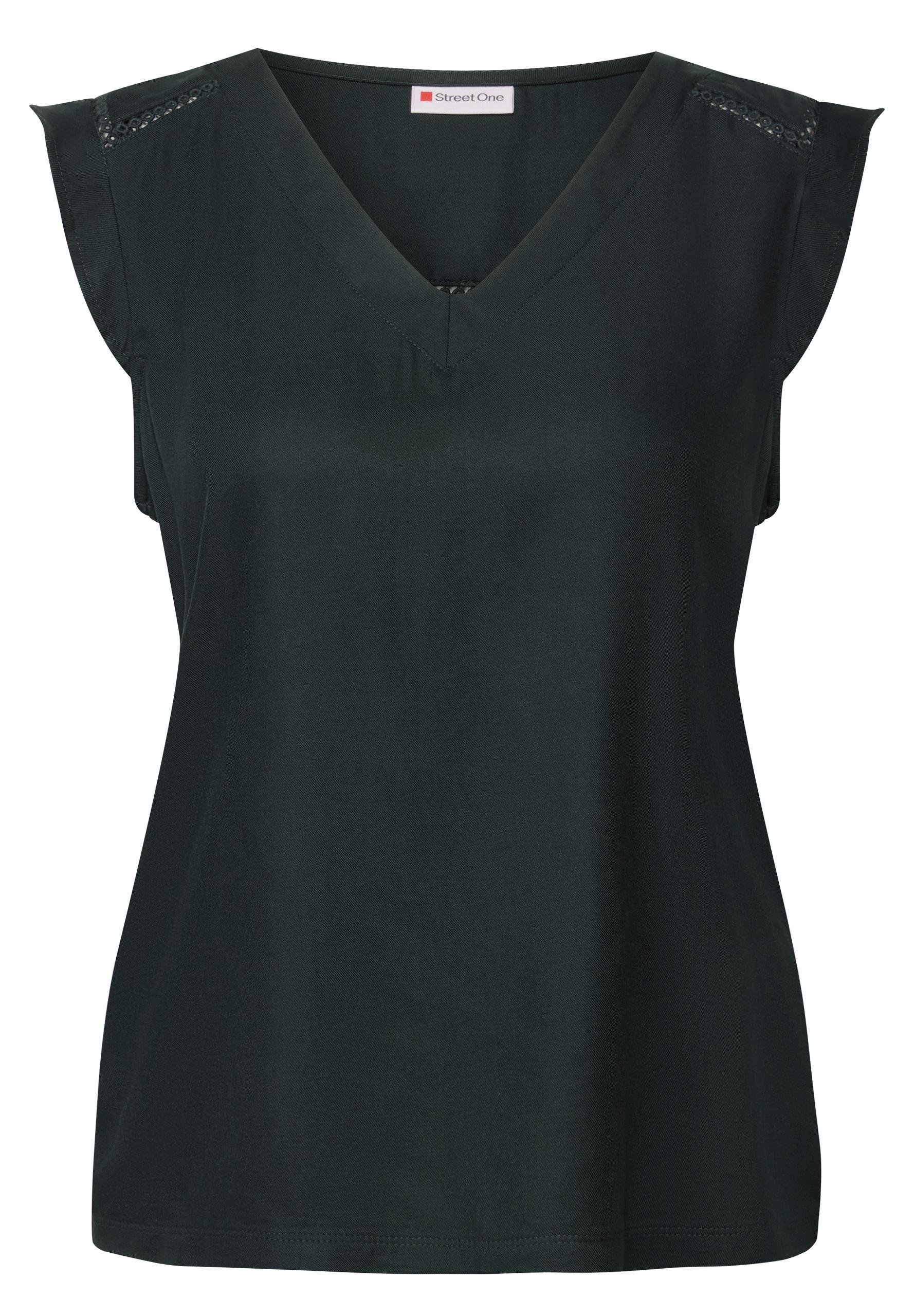 V-Neck Top mit Häkeldetails 36 - Pine Grove Green