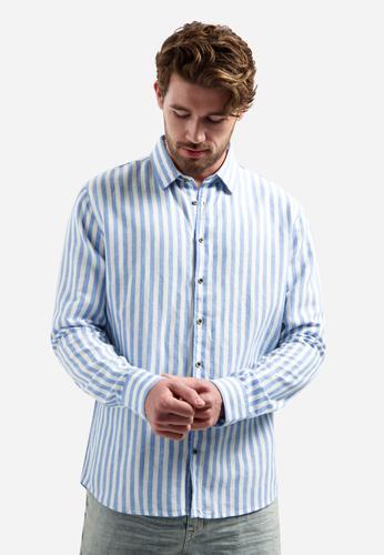 Shirt Vertical Big Stripe With Linen XL Regular Fit - Blue