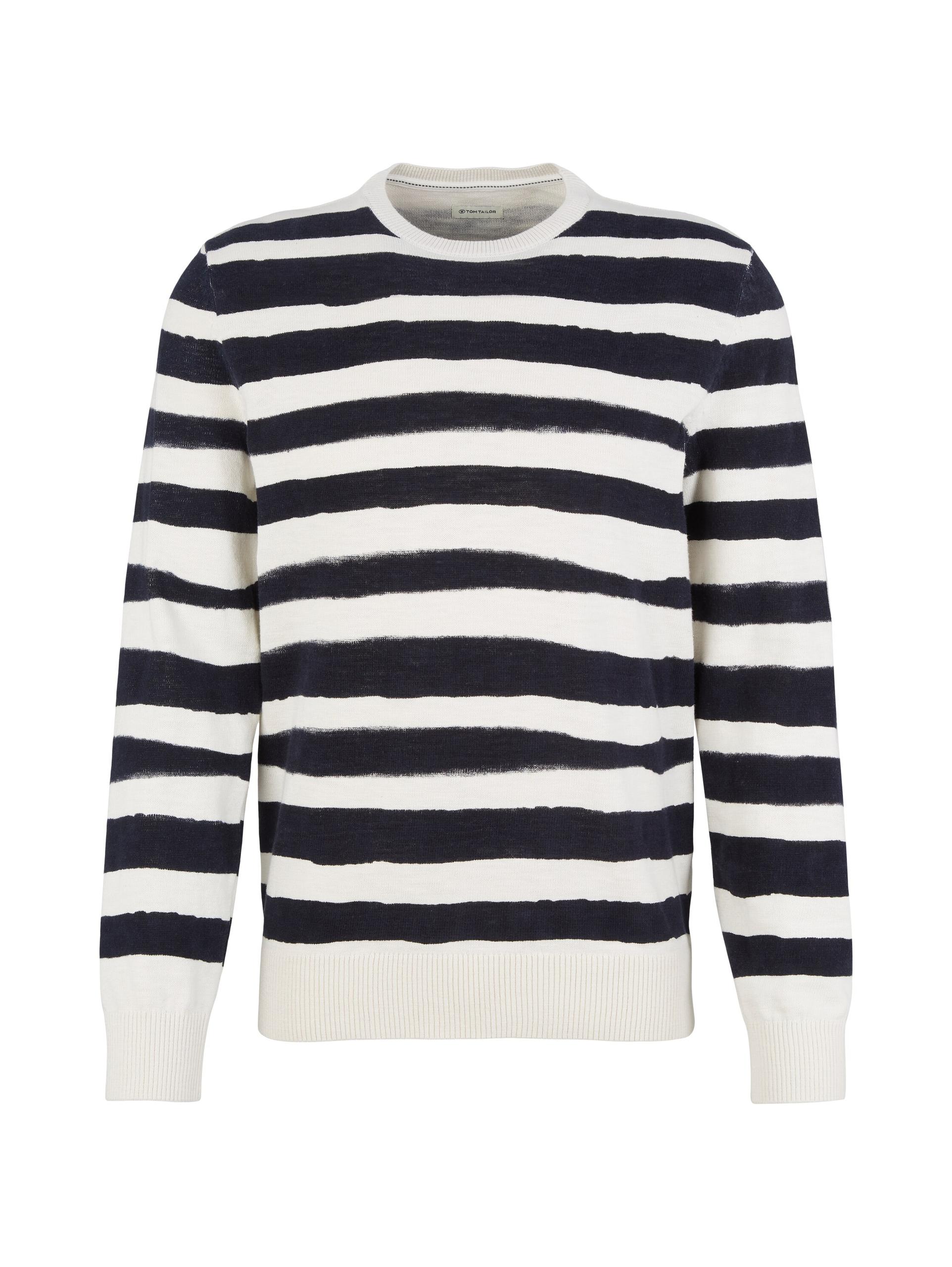 Gestreifter Strickpullover XXXL Regular Fit - Navy Water Stripe