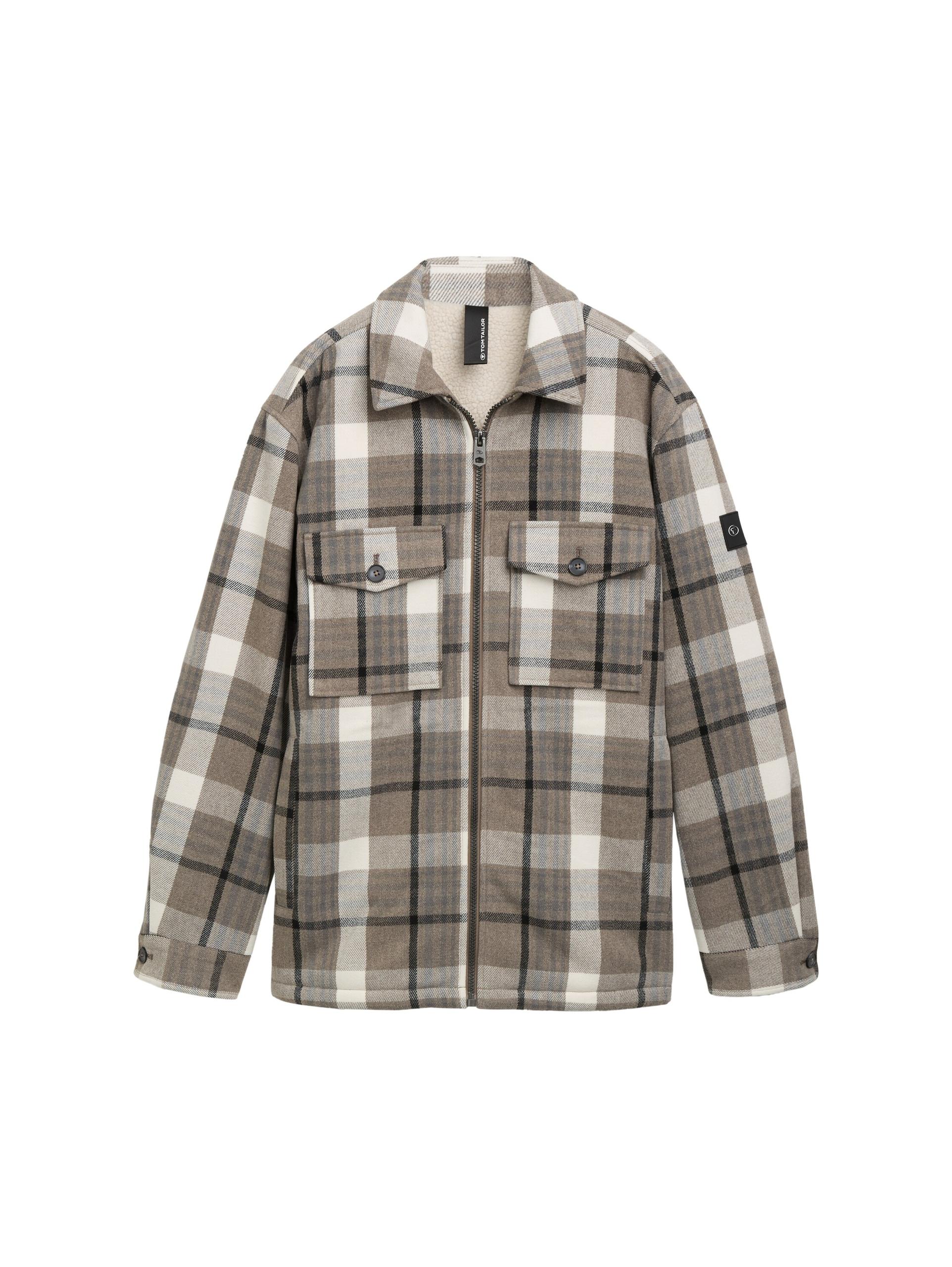 Flanell Karo-Jacke mit Brusttaschen XXL Regular Fit - Grey Beige Melange Big Check