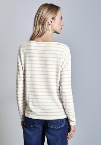 Folienprint Streifenshirt Beige 38