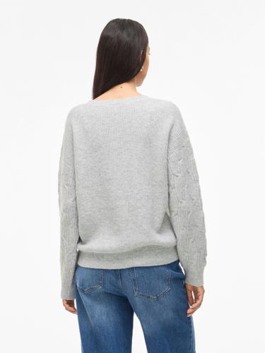 VILASSIA O-NECK L/S CABEL KNIT TOP -NOOS XL Normal geschnitten - Light Grey Melange