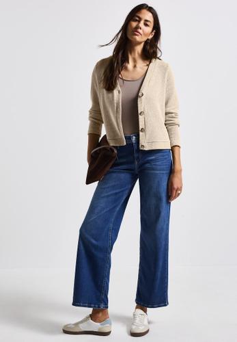 Glitzernde Strick-Look Jacke Beige 40