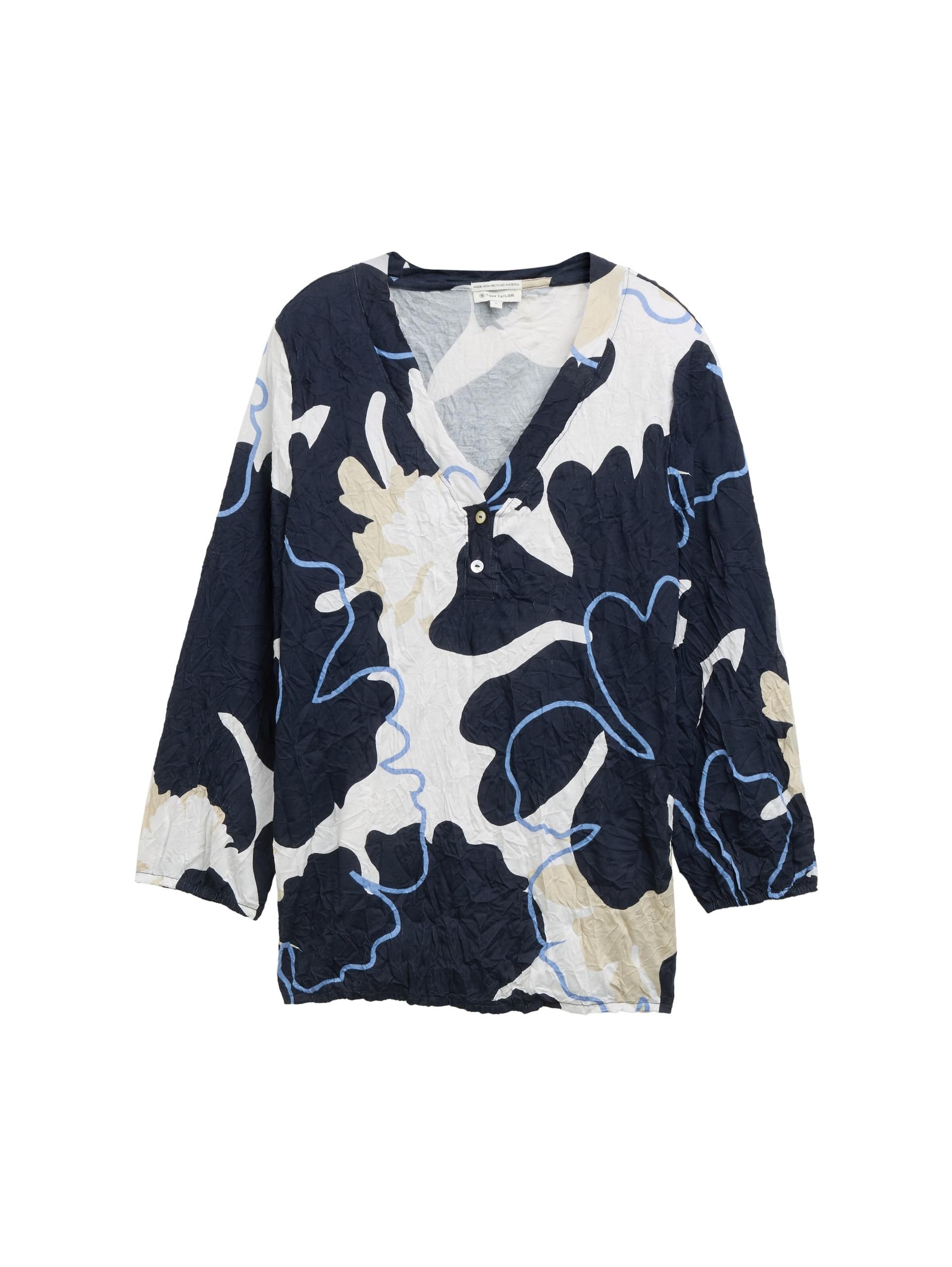 Crinkle Blusenshirt XL Loose Fit - Big Floral Shapes Design